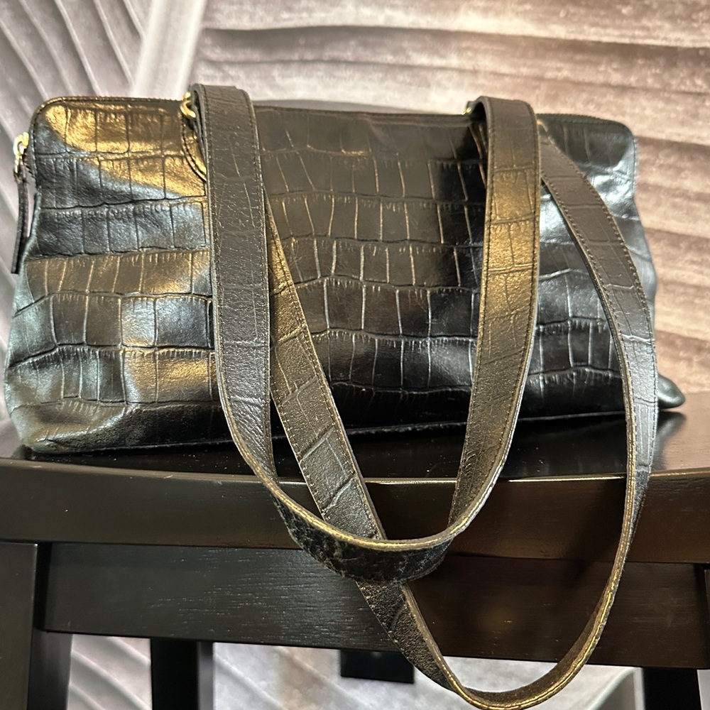 Banana Republic Bag Crocodile Embossed Cow Leather Shoulder Purse Classic